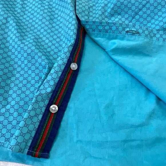 GUCCI Men’s blue Long Sleeve Button Up Embroidered Cotton Shirt Size S Italy - Picture 12 of 14